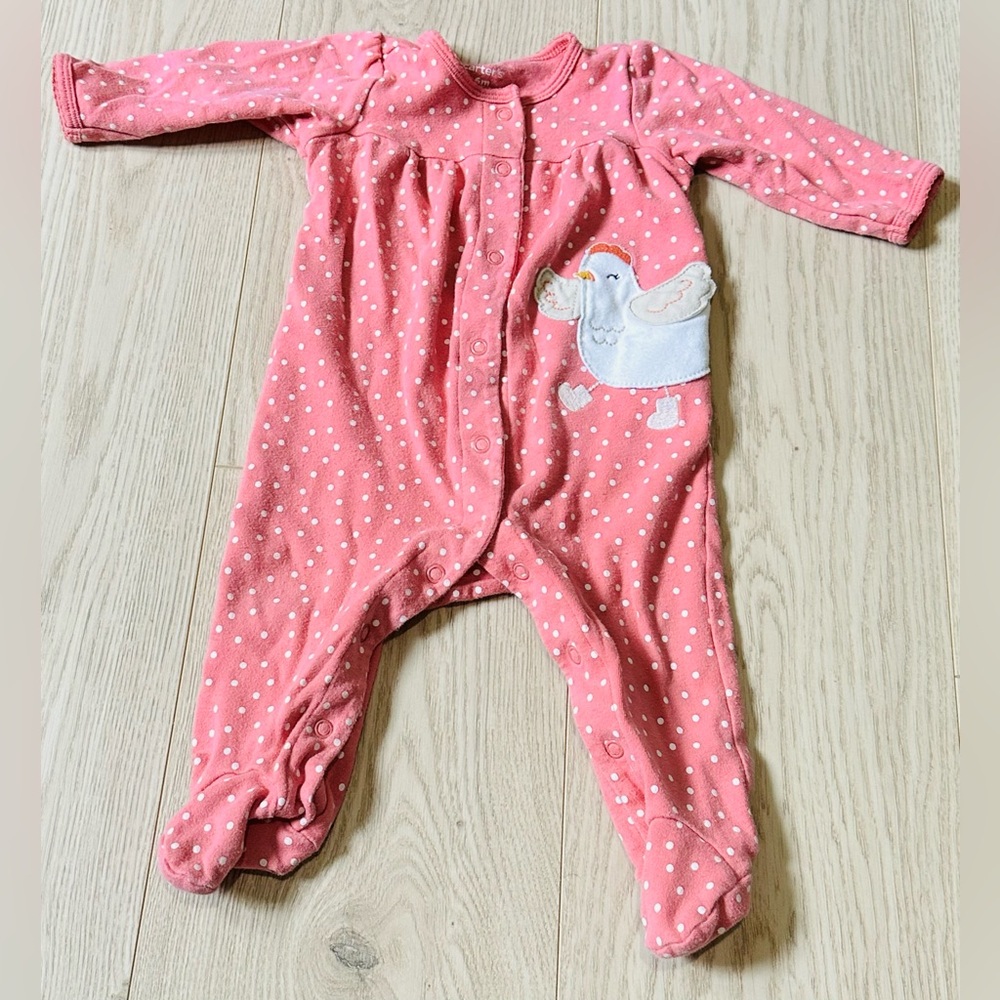 Carter's Pink Polka Dot Chicken Baby Onsie